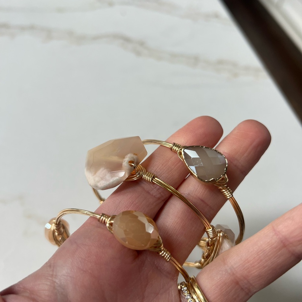 3 Gold and Cream Stone Bangles